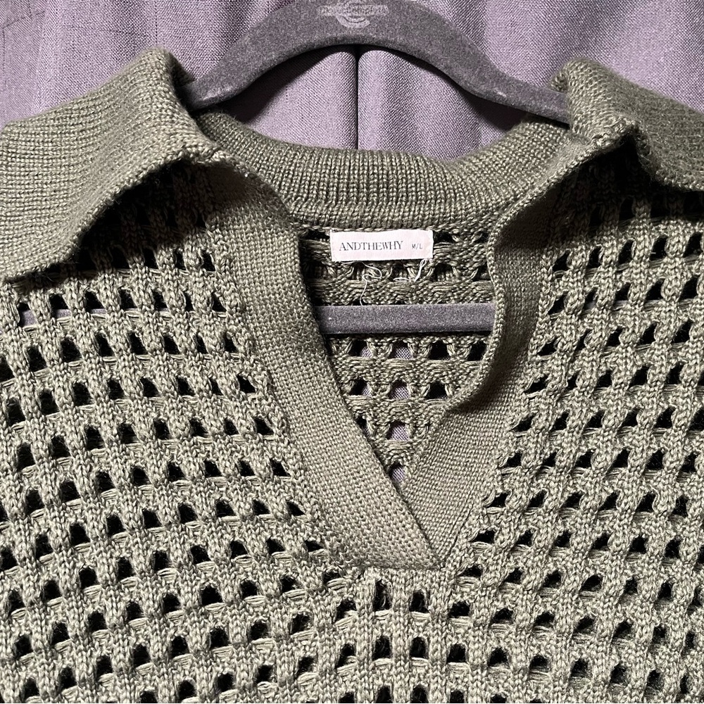 ANDTHEWHY brand waffle knit like hole sweater with collar - Picture 2 of 6